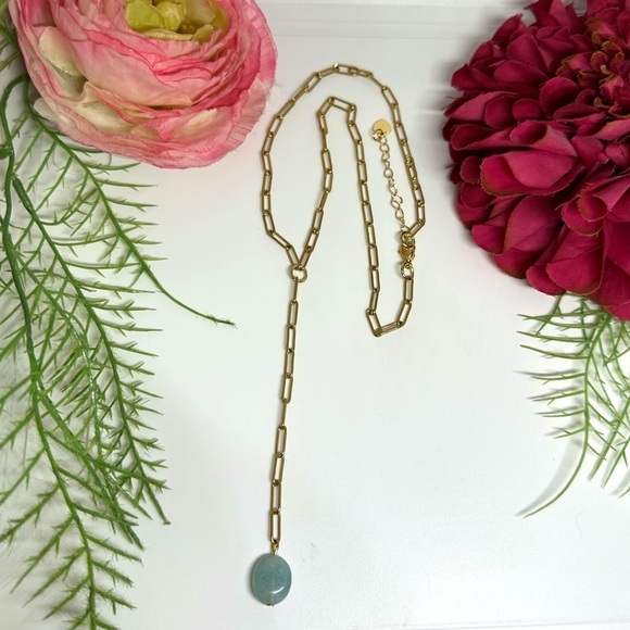 NEW⚜️Raw Aquamarine Lariat Chain Necklace - Picture 1 of 6